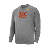 USC Trojans Men's Nike Heather Gray Club Fleece Crew Neck Sweatshirt